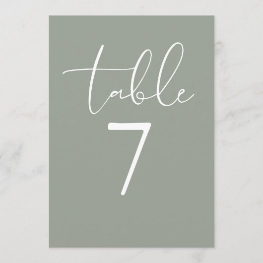 Sage Green Elegant Modern Script Table Number Einladung (Rückseite)