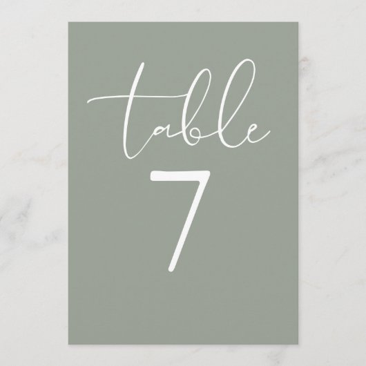 Sage Green Elegant Modern Script Table Number Einladung (Vorderseite)