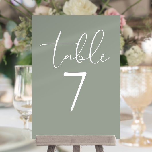 Sage Green Elegant Modern Script Table Number Einladung
