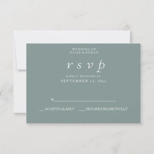 Sage Green Elegant Modernes Hochzeitsszenario RSVP (Vorderseite)