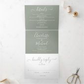 Sage Green Elegant Modernes Script Foto Hochzeit Dreifach Gefaltete Einladung (Innenseite)