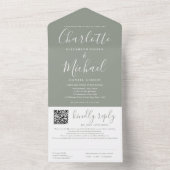 Sage Green Elegant Modernes Script QR Code Hochzei All In One Einladung (Innen Boden)