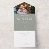 Sage Green Elegant Monogram Foto Hochzeitdatum All In One Einladung (Innen Boden)