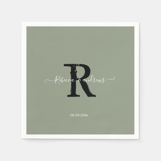 Sage Green Elegant Monogram Script Initial Wedding Serviette (Vorderseite)