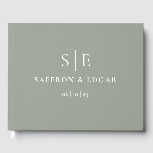 Sage Green Elegant Monogram Wedding Gästebuch (Vorderseite)