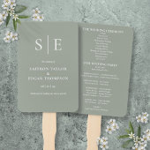 Sage Green Elegant Monogram Wedding Program Fächer