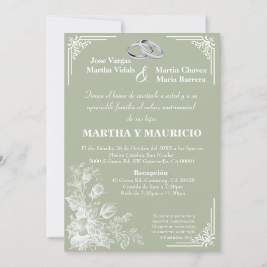 Sage Green Elegant Nuestra Boda Einladung (Vorderseite)