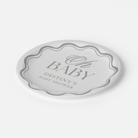 Sage Green Elegant Oh Baby Gender Neutral Shower Pappteller (Schrägansicht)