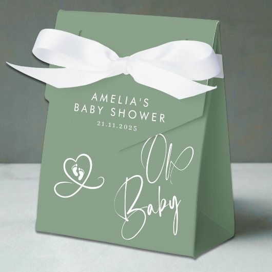 Sage Green Elegant Script Baby Shower Geschenkschachtel