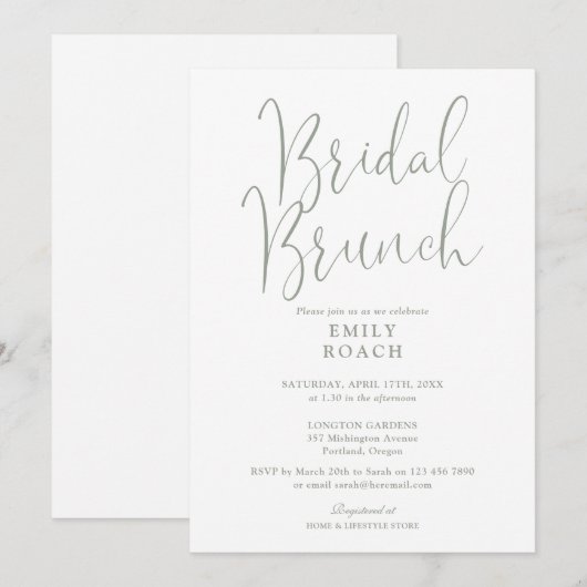 Sage Green Elegant Script Bridal Bunch Dusche Einladung (Vorne/Hinten)