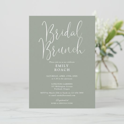 Sage Green Elegant Script Bridal Bunch Dusche Einladung (Stehend Vorderseite)