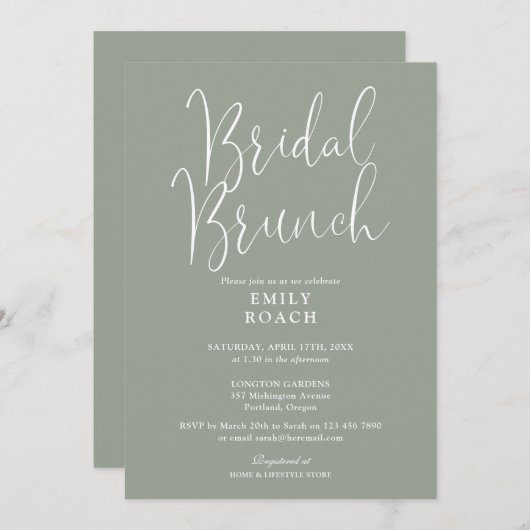 Sage Green Elegant Script Bridal Bunch Dusche Einladung (Vorne/Hinten)