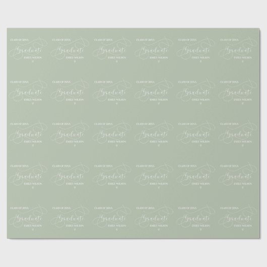 Sage Green Elegant Script Class of 2025 Abschluss Geschenkpapier (Flach)