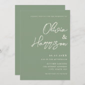Sage Green Elegant Script in einer Hochzeit Einladung (Vorne/Hinten)