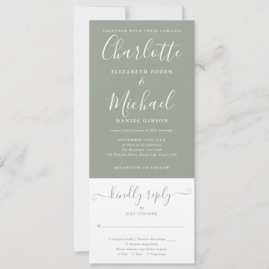 Sage Green Elegant Script in einer Hochzeit Einladung (Vorderseite)
