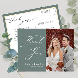 Sage Green Elegant Script Modern Wedding Vielen Da Postkarte