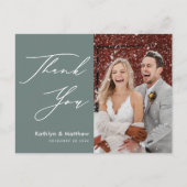 Sage Green Elegant Script Modern Wedding Vielen Da Postkarte (Vorderseite)