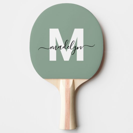 Sage Green Elegant Script Name Monogram Tischtennis Schläger (Vorderseite)