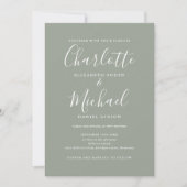 Sage Green Elegant Script QR Code Foto Hochzeit Einladung (Vorderseite)