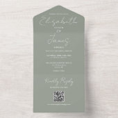 Sage Green Elegant Script QR Code Hochzeit All In One Einladung (Innen Boden)