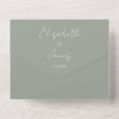 Sage Green Elegant Script QR Code Hochzeit All In One Einladung (Rückseite)
