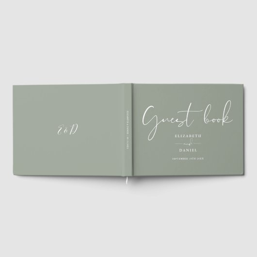 Sage Green Elegant Script Wedding Gästebuch (Voll)