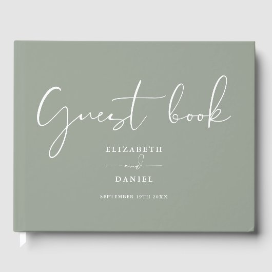 Sage Green Elegant Script Wedding Gästebuch (Vorderseite)