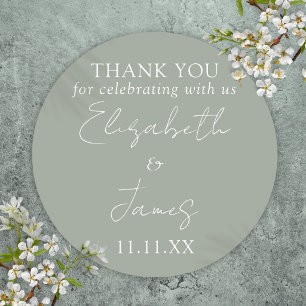 Sage Green Elegant Script Wedding Vielen Dank Runder Aufkleber