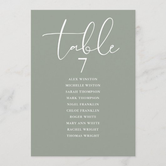 Sage Green Elegant Seating Plan Table Number Einladung (Vorderseite)