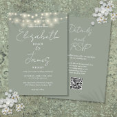 Sage Green Elegant String Lights QR Code Hochzeitu Einladung