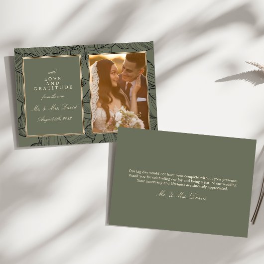 Sage Green Elegant Vintag Calligraphy Foto Dankeskarte