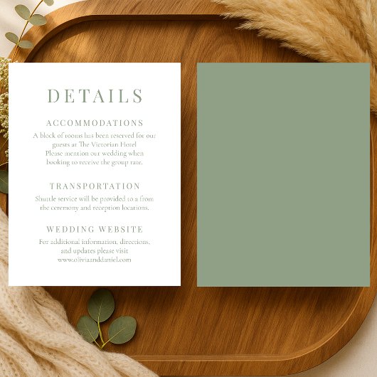 Sage Green Elegant Wedding Details Einladung