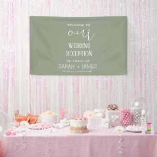 Sage Green Elegant Wedding Empfang Willkommen Banner