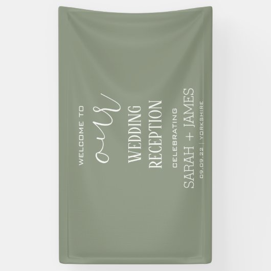 Sage Green Elegant Wedding Empfang Willkommen Banner (Vertikal)