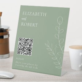 Sage Green Elegant Wedding Foto Share QR Code Sockelschild