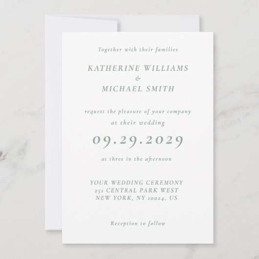 Sage Green Elegant Wedding Invitations Einladung (Vorderseite)