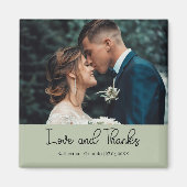 Sage Green Elegant Wedding Love and Thanks Photo Magnet (Vorne)