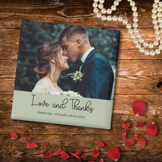 Sage Green Elegant Wedding Love and Thanks Photo Magnet