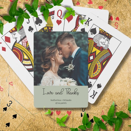 Sage Green Elegant Wedding Love and Thanks Photo Spielkarten