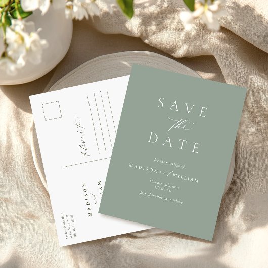 Sage Green Elegant Wedding Save the Date Postkarte