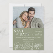 Sage Green Elegant Zwei-Foto-Hochzeit Save The Date (Vorderseite)