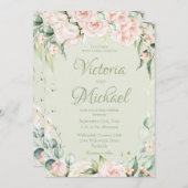 Sage Green Elegante Blumenhochzeit Einladung (Vorne/Hinten)