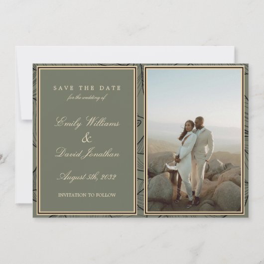 Sage Green Elegante Blumenstrauß Linie Foto Einladung (Vorderseite)