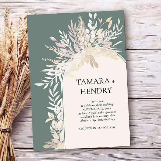 Sage Green Elegante Botanische Hochzeit Einladung