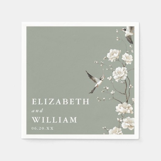 Sage Green Elegante Chinoiserie Rodelbahn Serviette (Vorderseite)