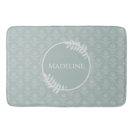 Sage Green Elegante Damask Personalisiert Bath Mat Badematte (Vorderseite)