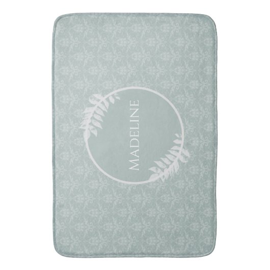Sage Green Elegante Damask Personalisiert Bath Mat Badematte (Vorderseite Vertikal)