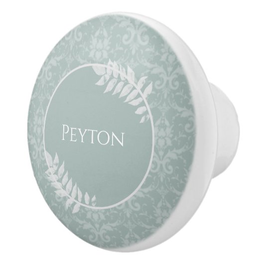 Sage Green Elegante Damask Personalisiert Keramikknauf (Rechts)