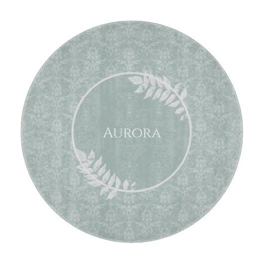 Sage Green Elegante Damask Personalisiert Schneidebrett (Vorderseite)