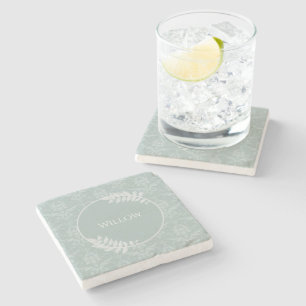 Sage Green Elegante Damask Personalisiert Steinuntersetzer